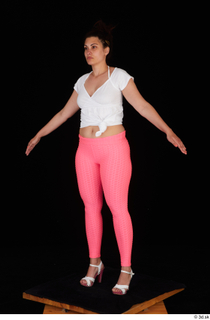  Leticia casual dressed pink leggings standing white sandals white t shirt whole body 0010.jpg